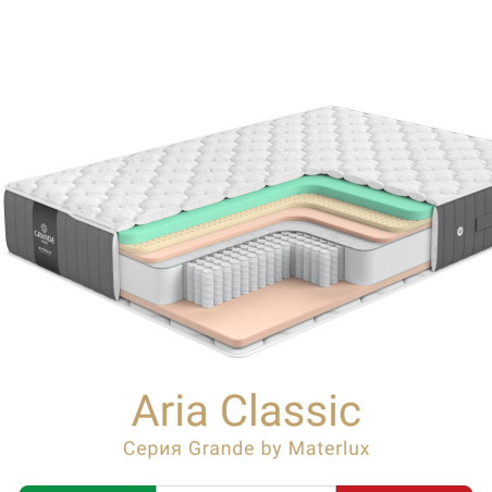 Матрас Grande Aria Classic фабрики Materlux, 80х200 см, пена Memory-Gel, натуральный латекс, независимые пружины